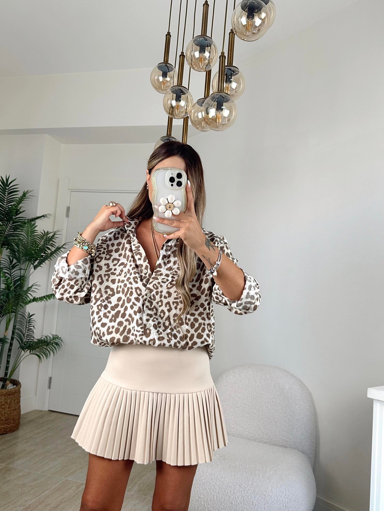 Leopar Desen Crep Gömlek