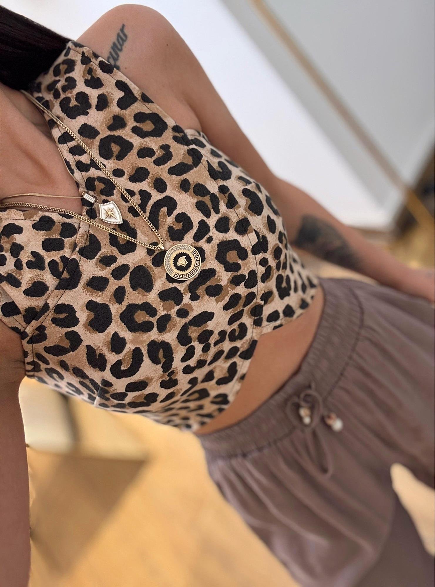 Leopar Desen Crop
