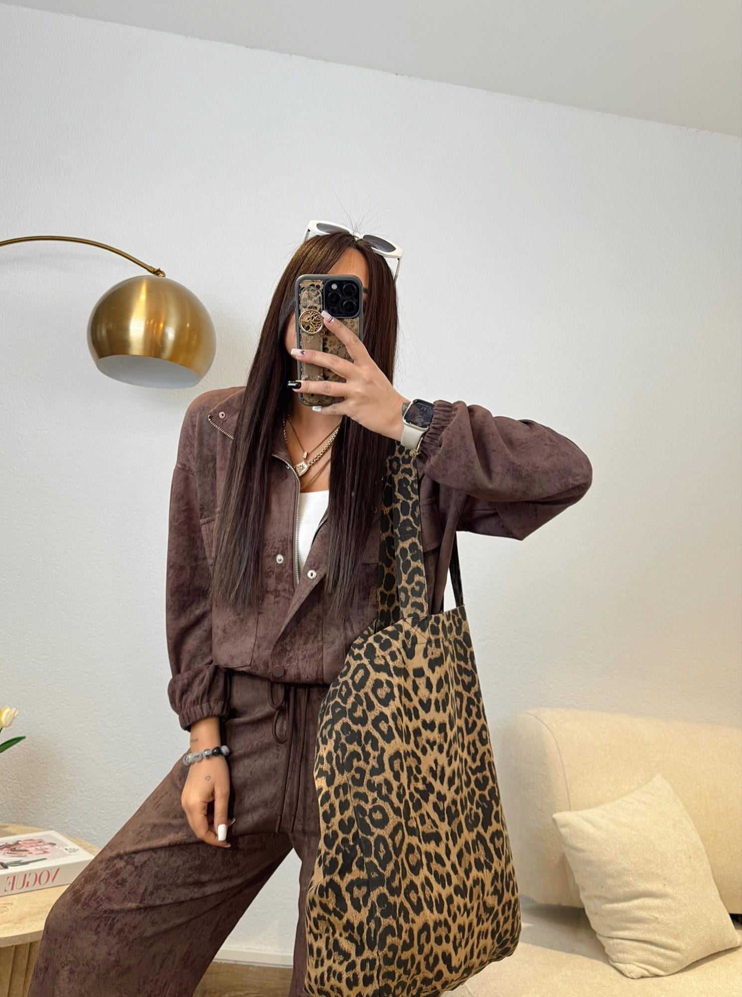 Leopar Desen Gabardin Çanta