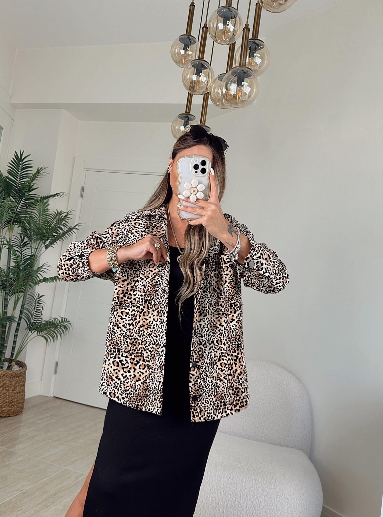 Leopar Desen Gabardin Gömlek
