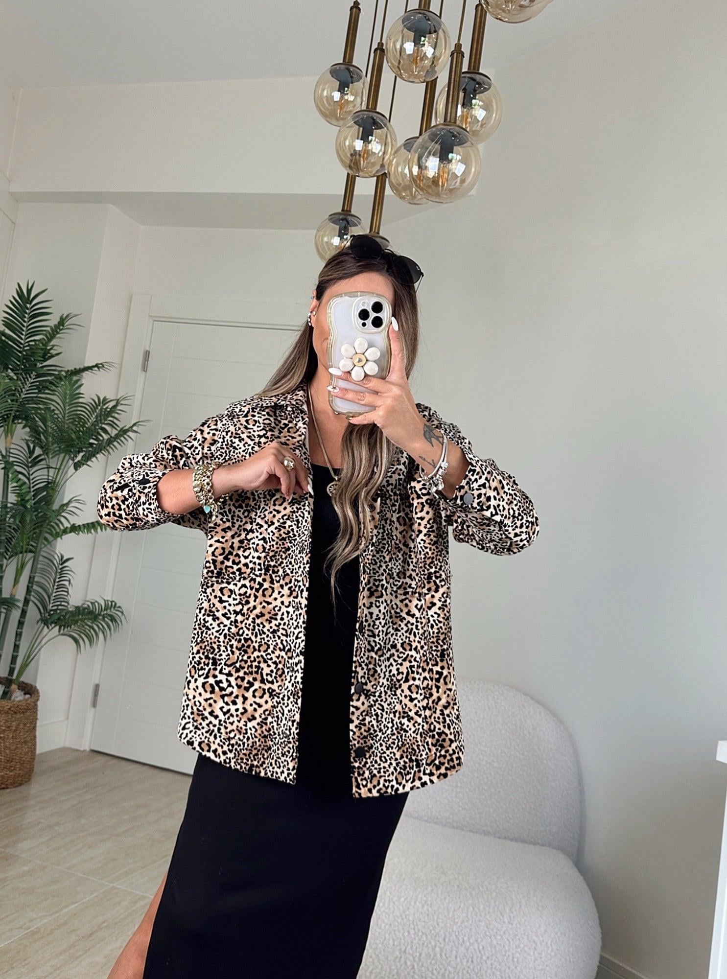Leopar Desen Gabardin Gömlek