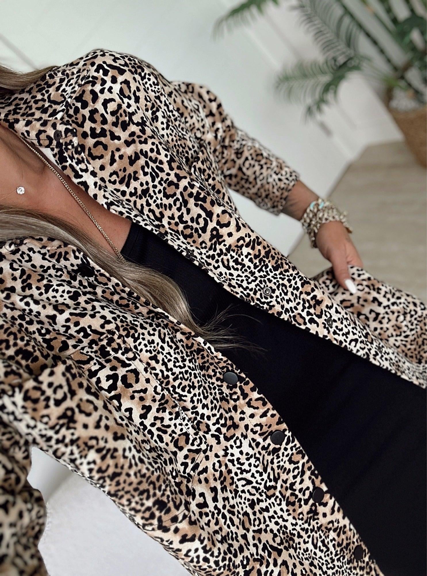 Leopar Desen Gabardin Gömlek