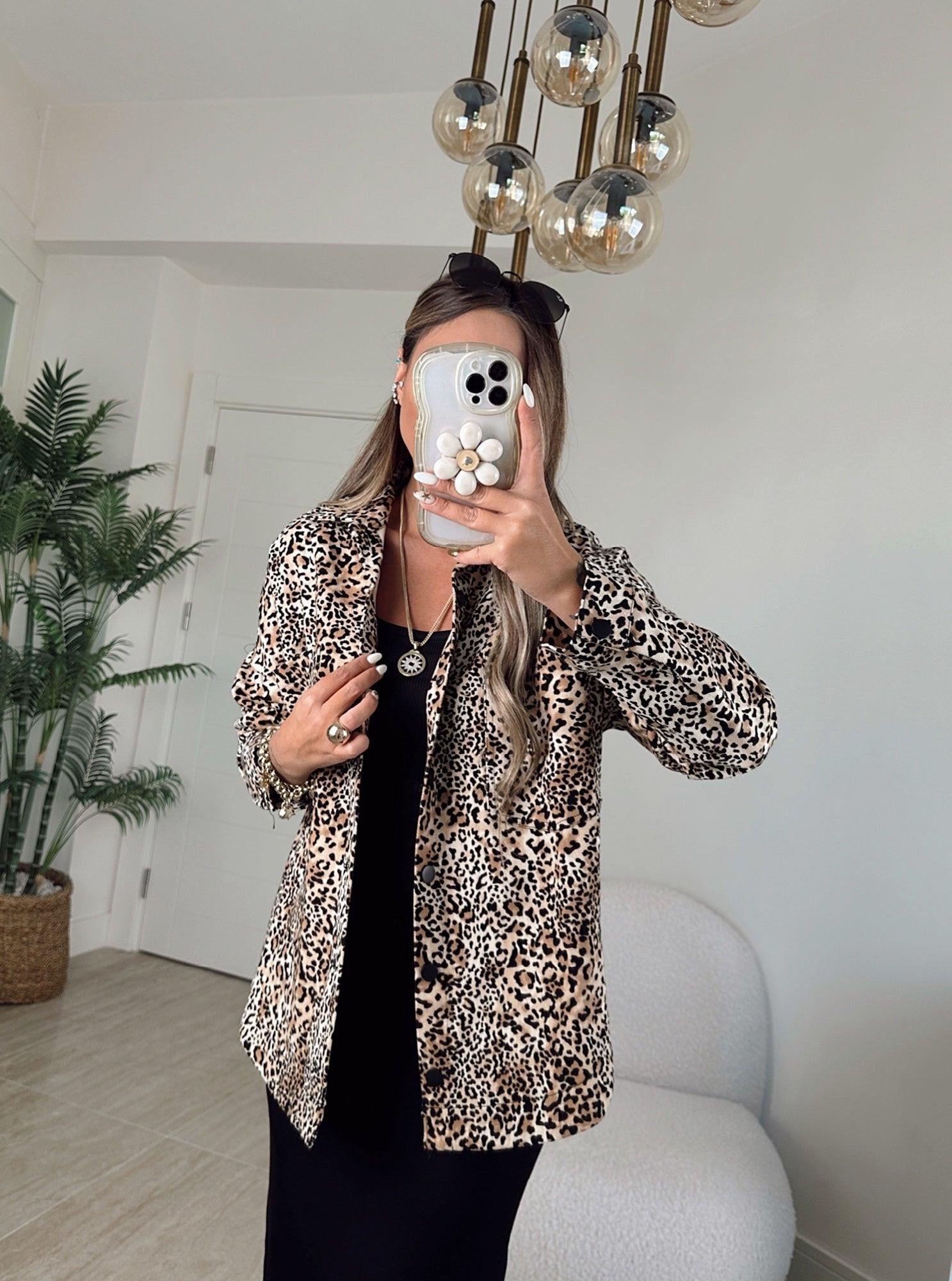 Leopar Desen Gabardin Gömlek