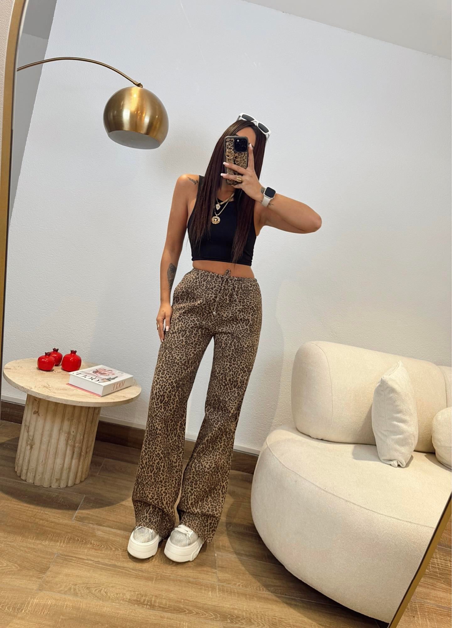 Leopar Desen Gabardin Pantolon