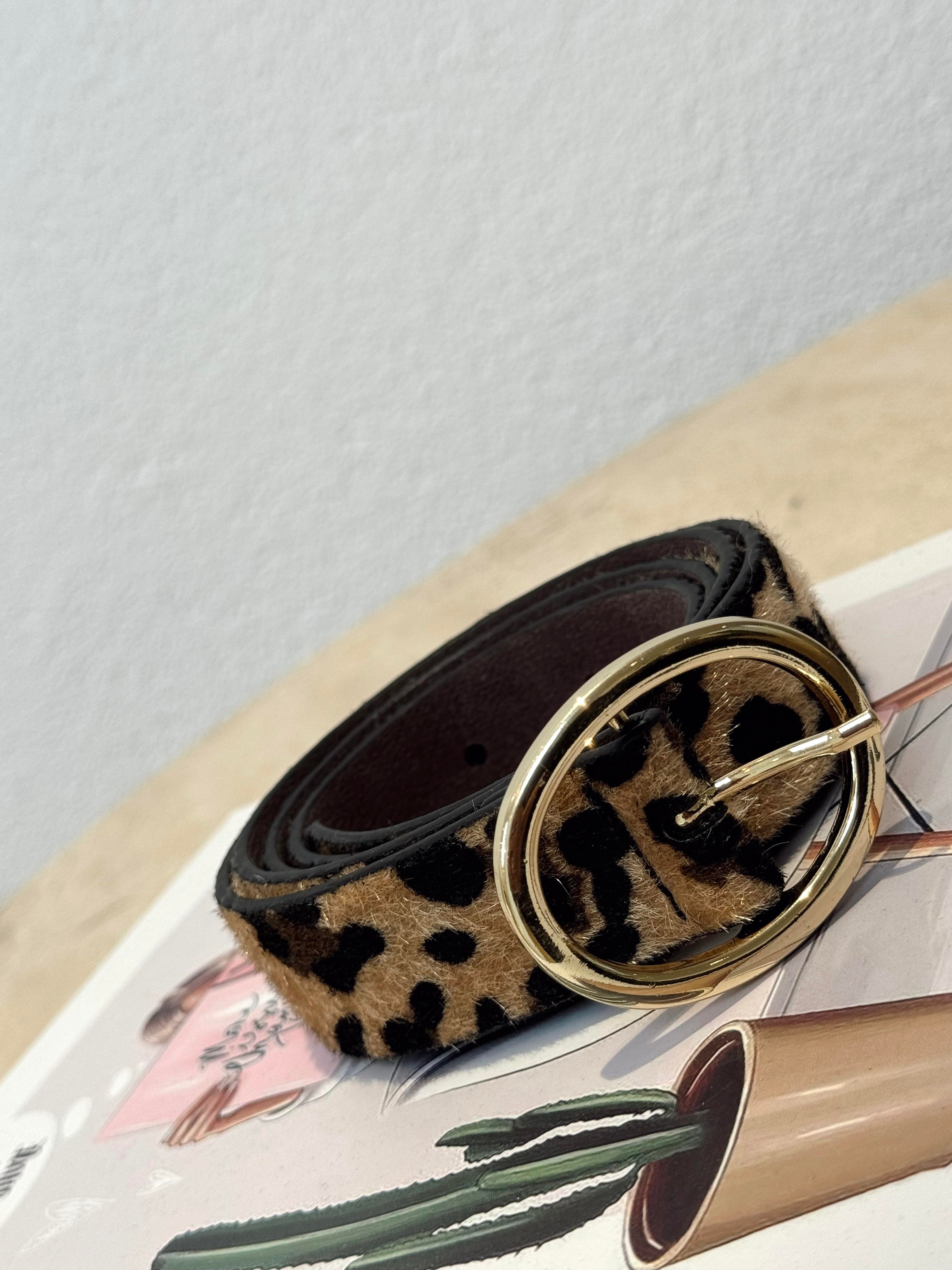 Leopar Desen Gold Tokalı Kemer