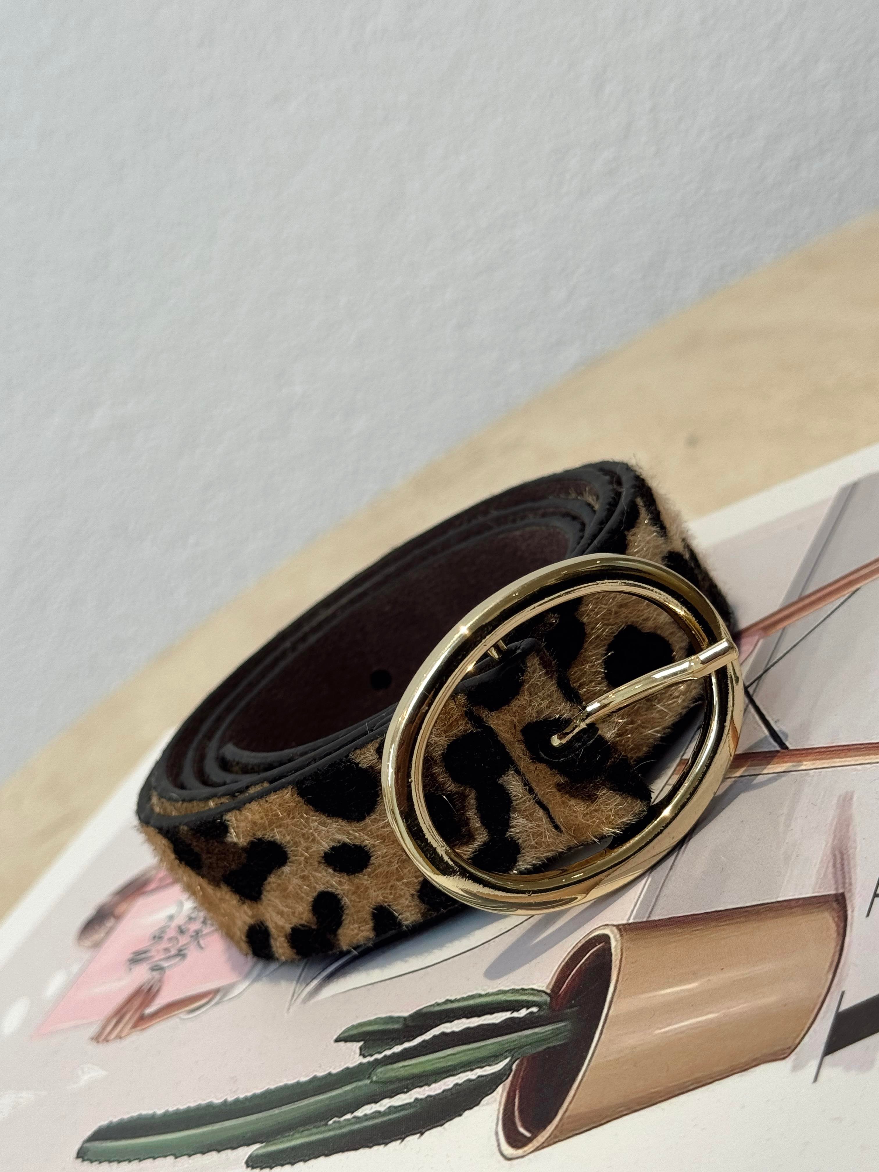 Leopar Desen Gold Tokalı Kemer