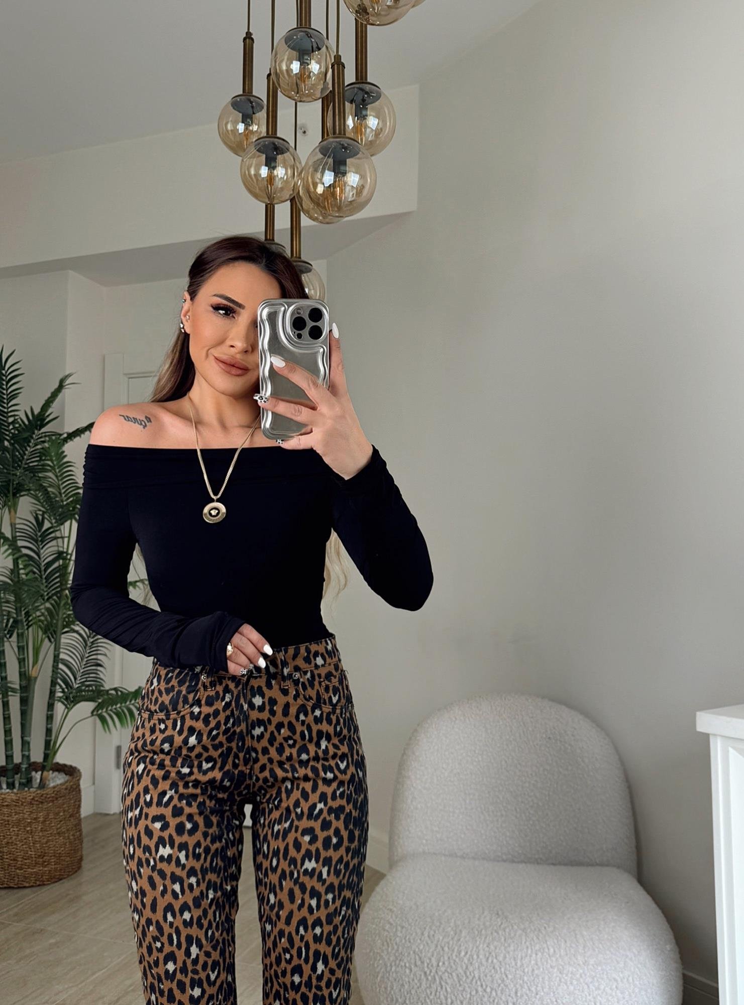 Leopar Desen Mom Pantolon