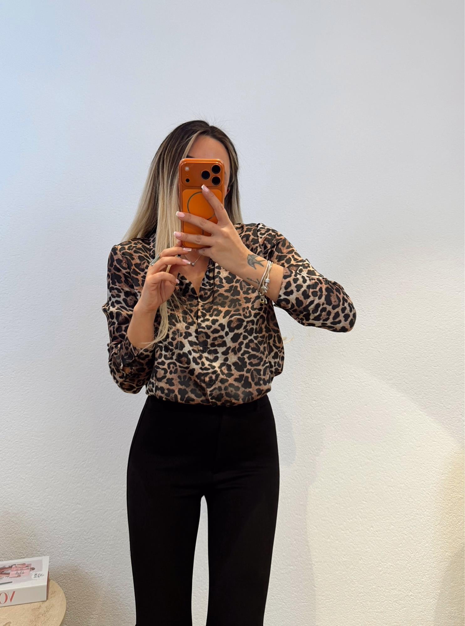 Leopar Desen Saten Gömlek