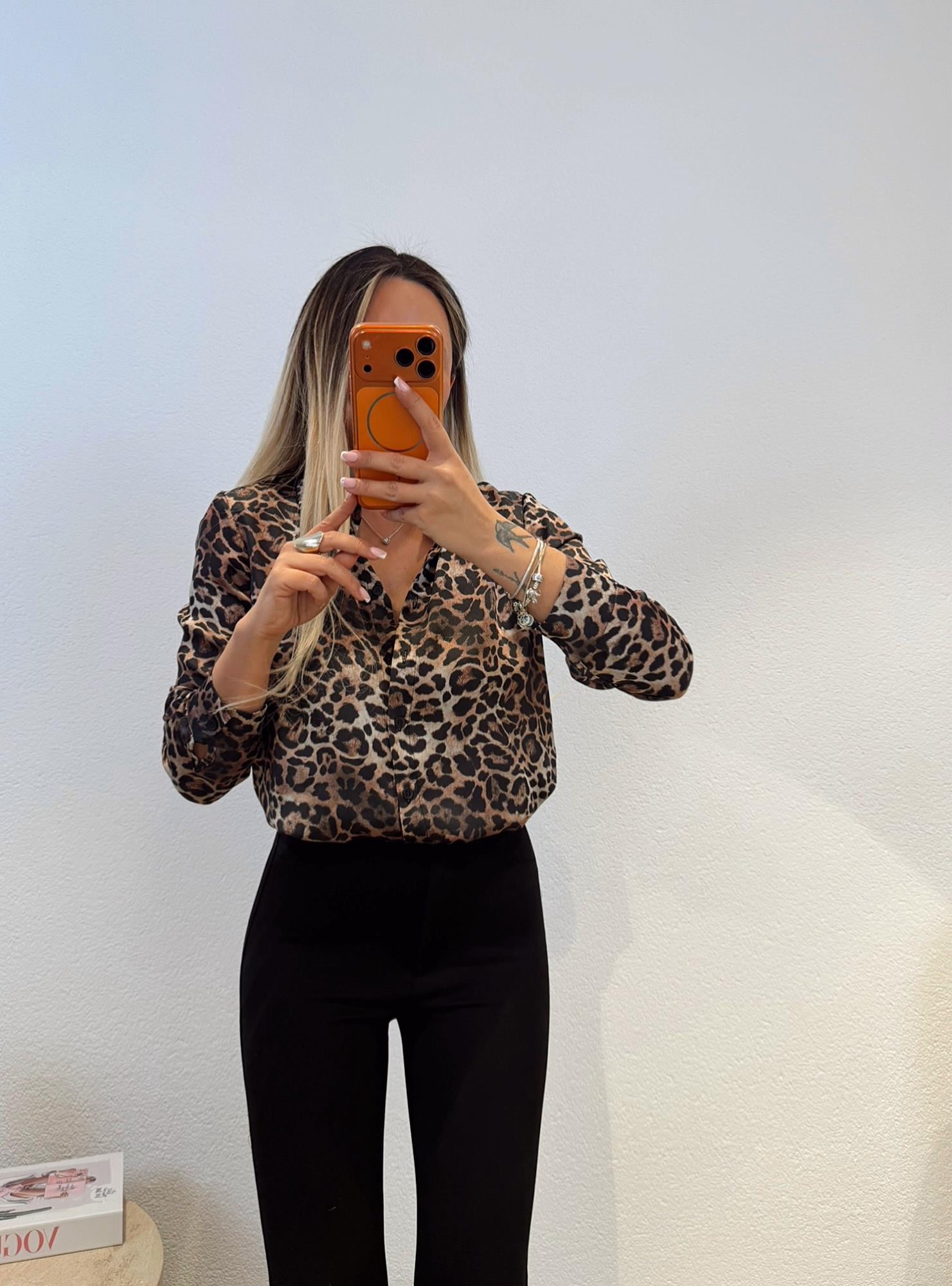Leopar Desen Saten Gömlek