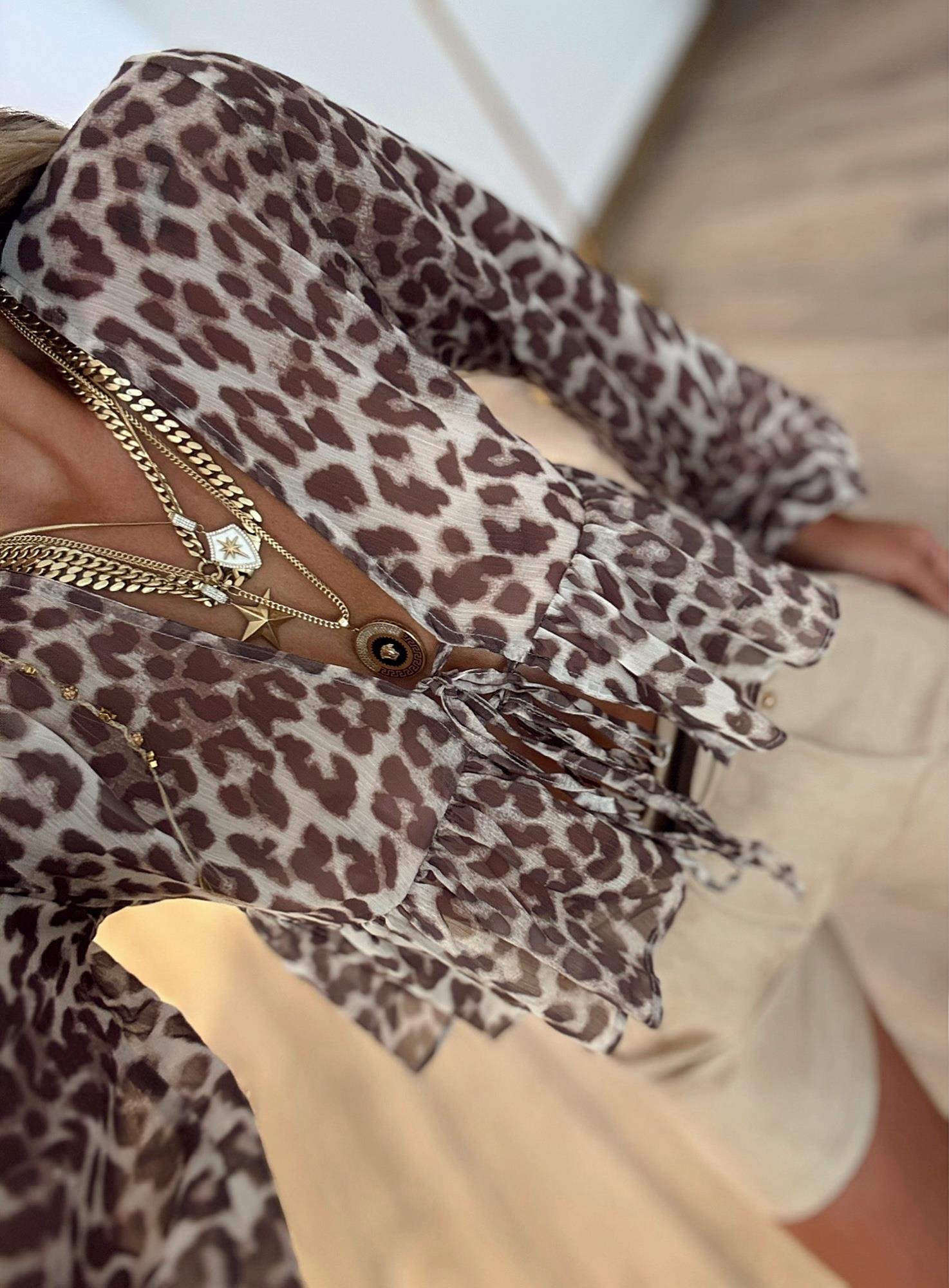 Leopar Desen Şifon Bluz