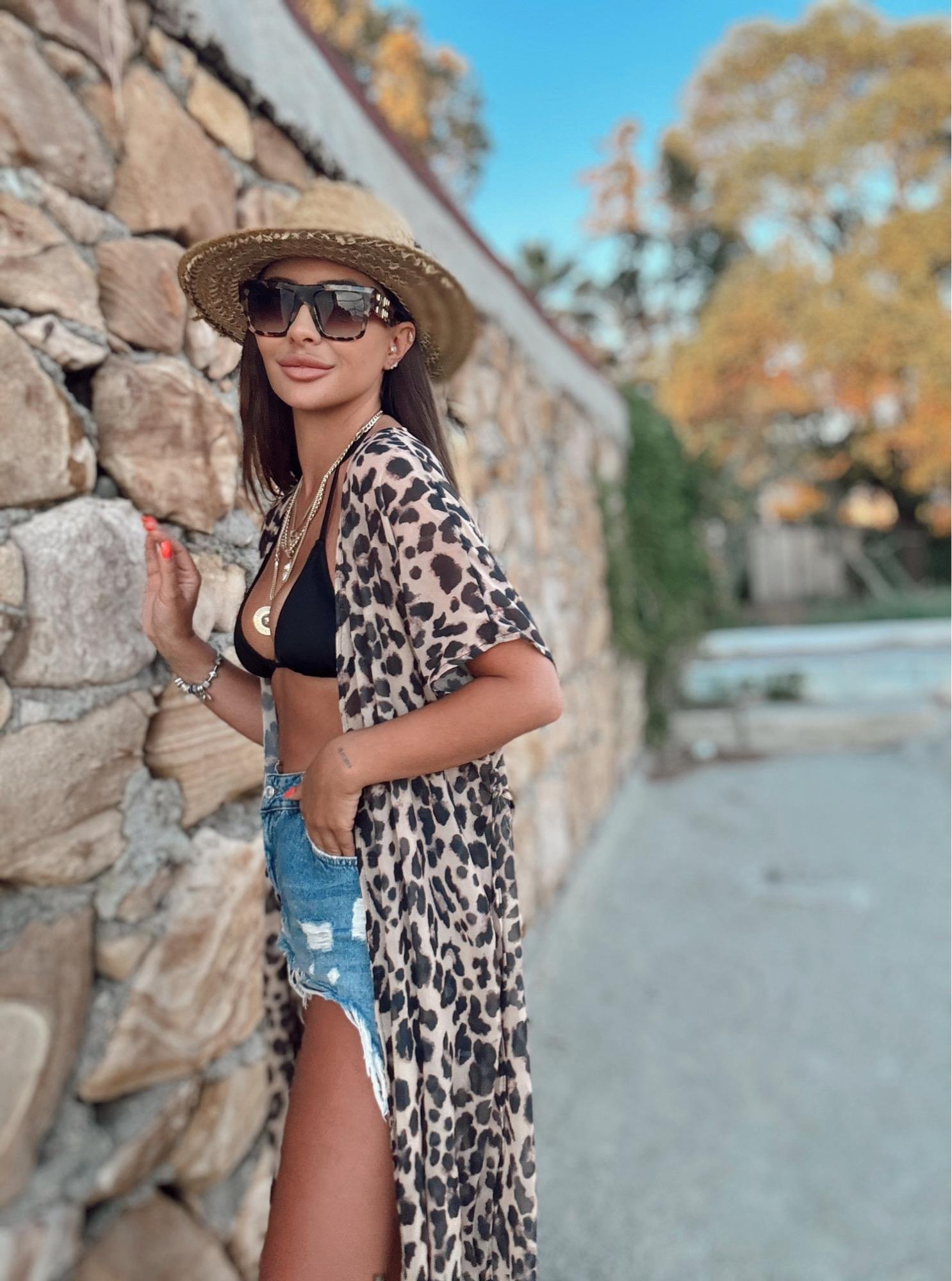 Leopar Desen Şifon Kimono
