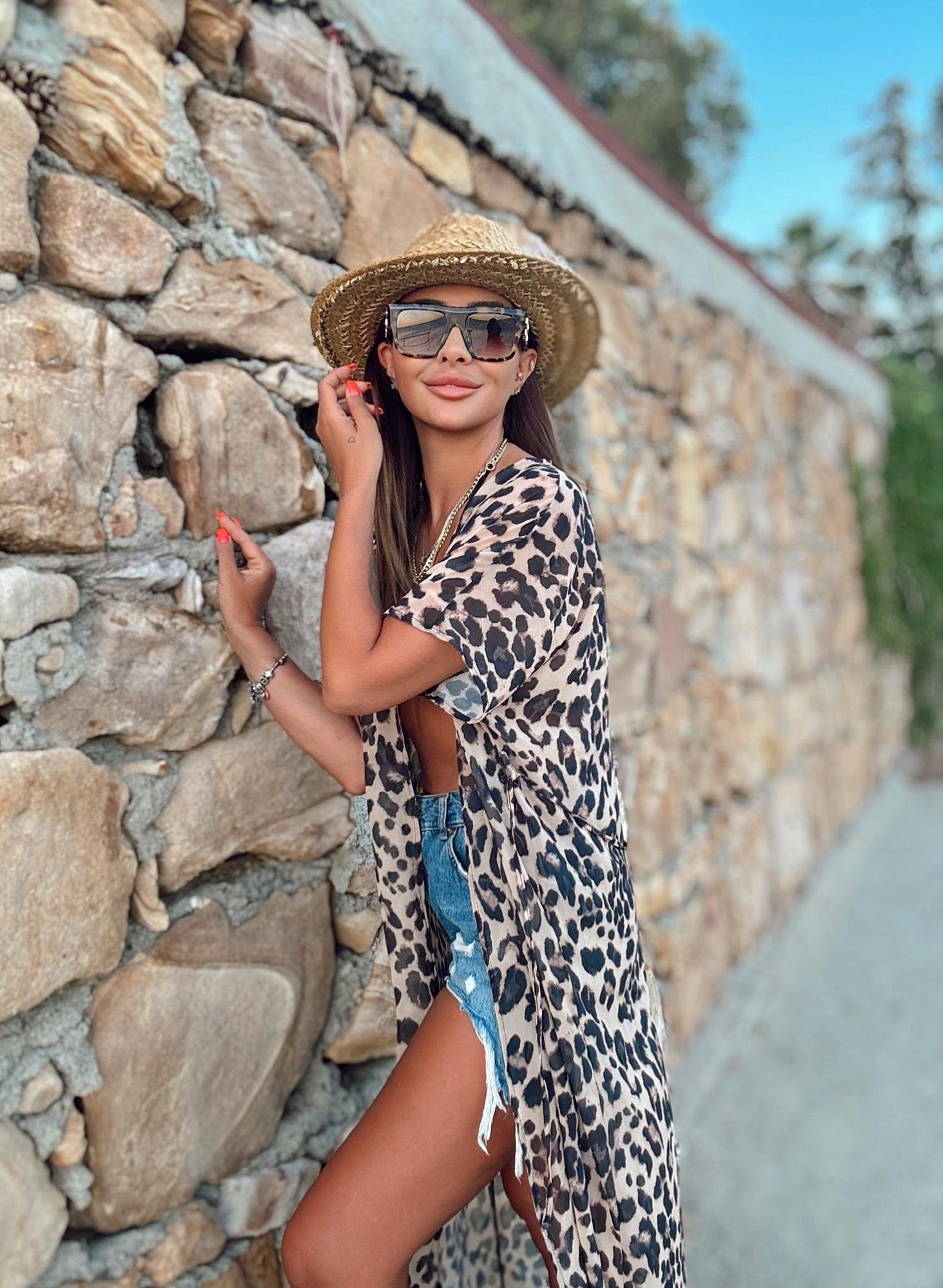 Leopar Desen Şifon Kimono