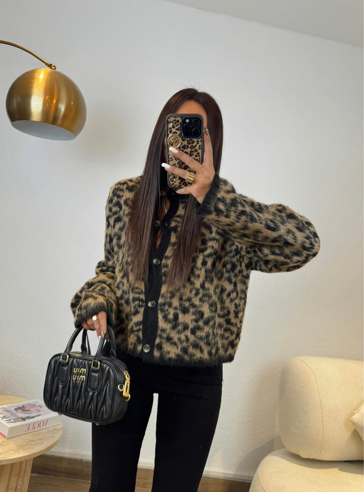 Leopar Desen Yumoş Hırka