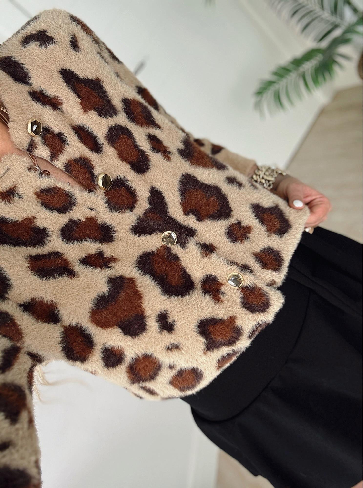 Leopar Desen Yumoş Hırka