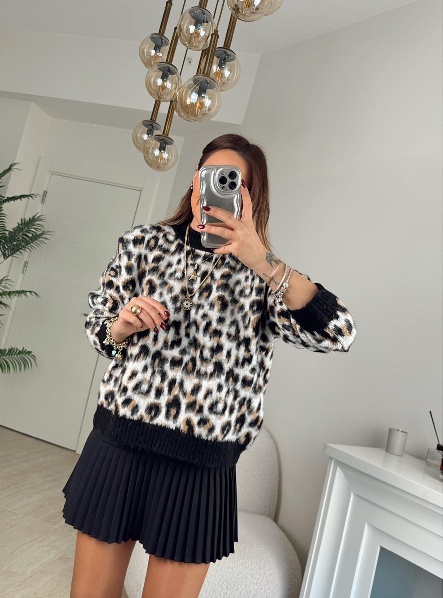 Leopar Desen Yumoş Kazak
