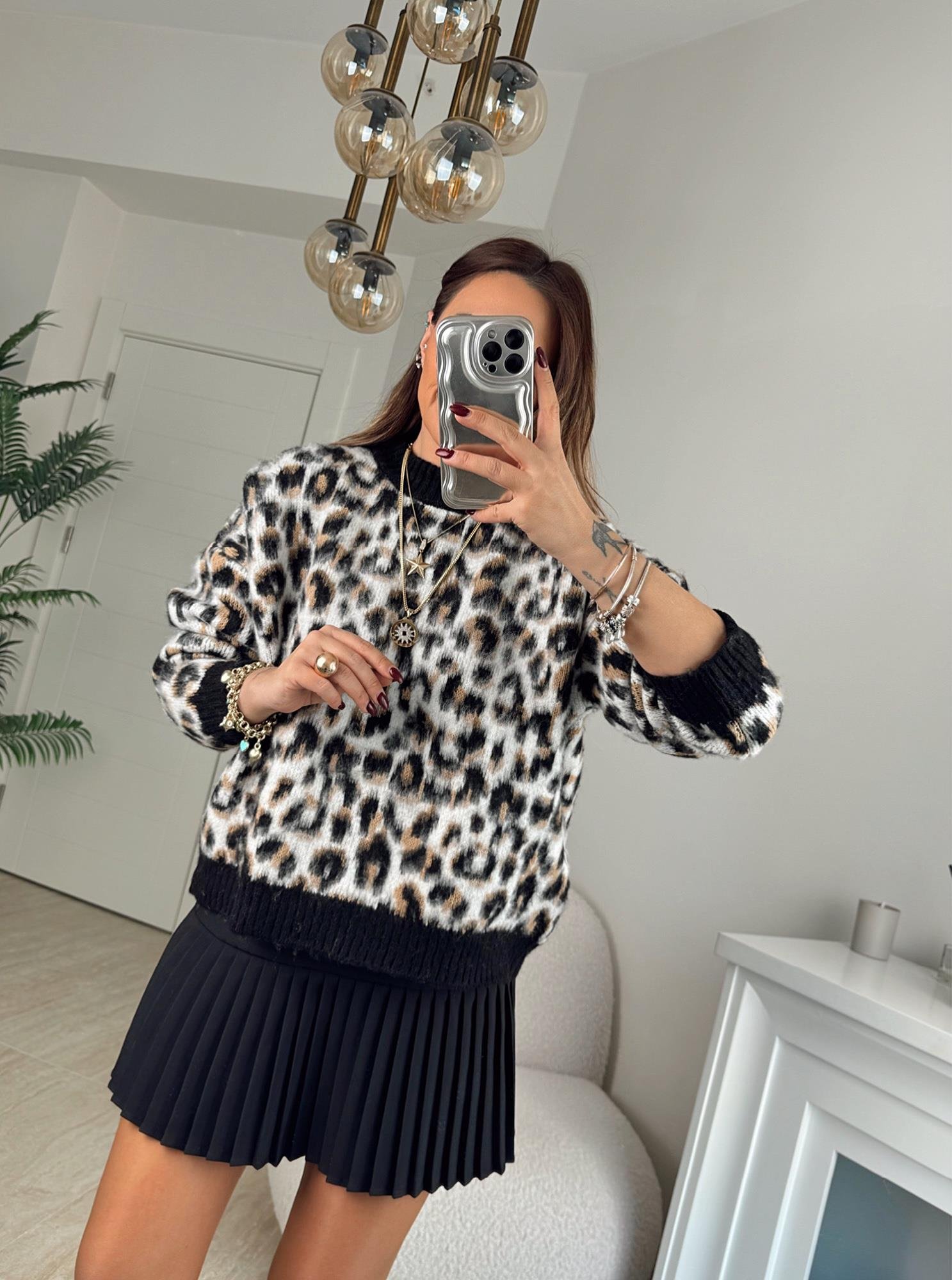 Leopar Desen Yumoş Kazak