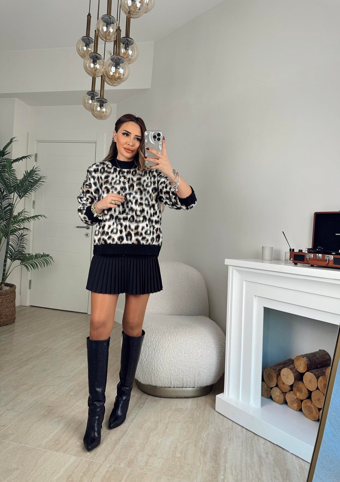 Leopar Desen Yumoş Kazak
