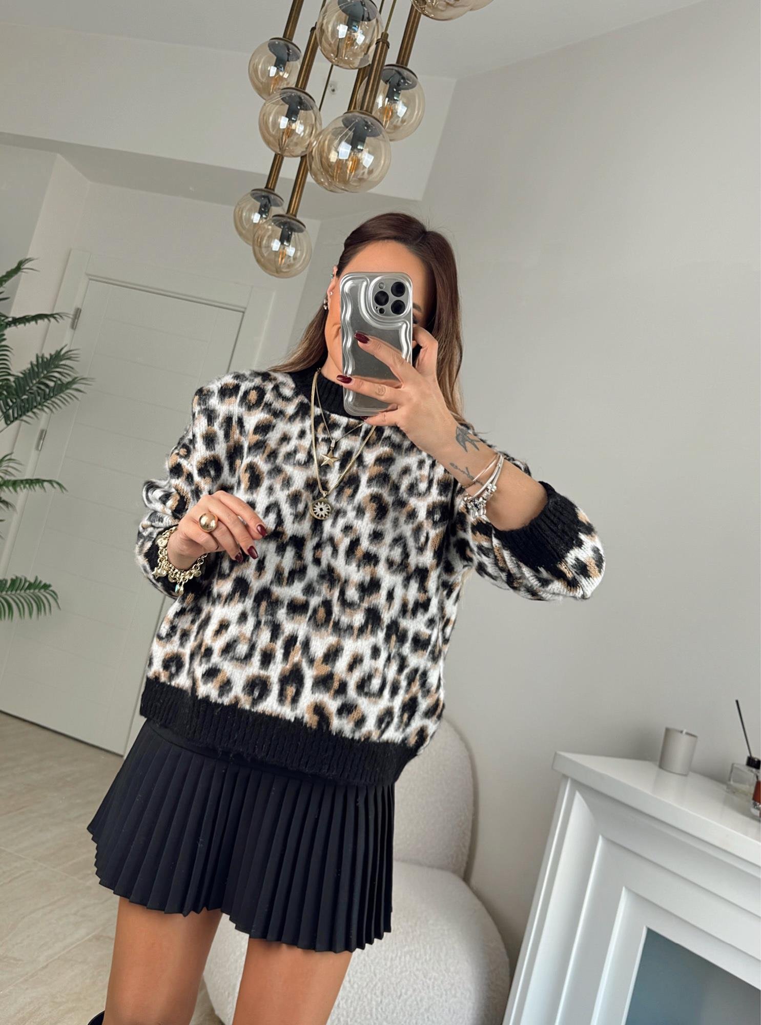 Leopar Desen Yumoş Kazak