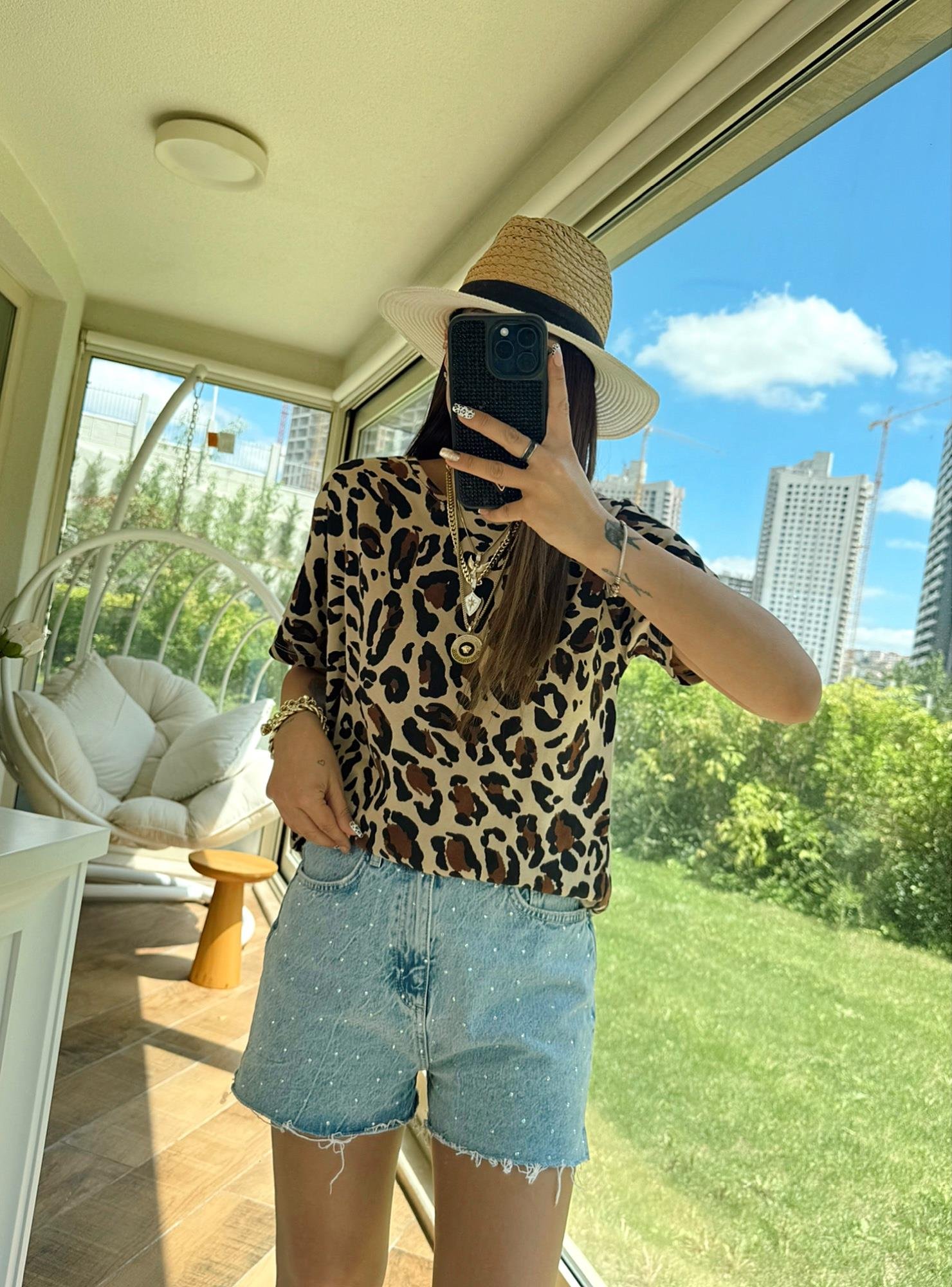 Leopar Desenli Pamuklu Tshirt