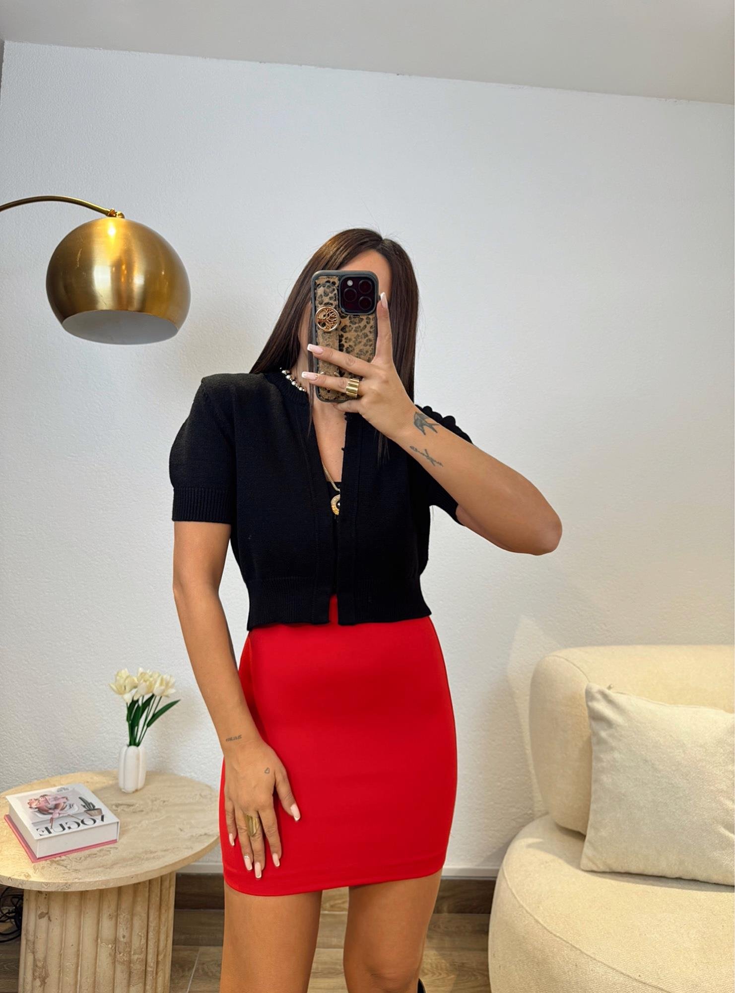 Likralı Kırmızı Mini Etek