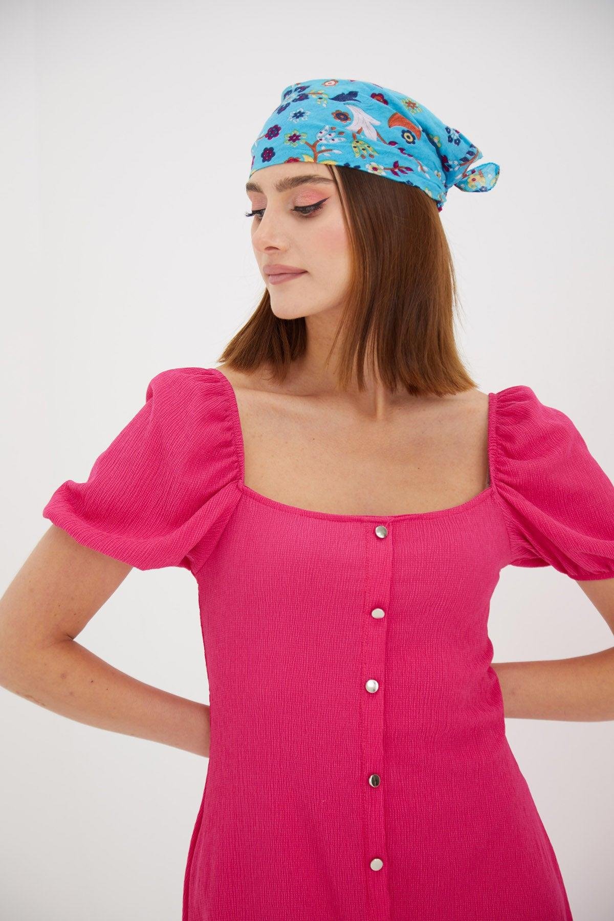 Madonna Yaka Kaşkorse Pembe Basic Elbise