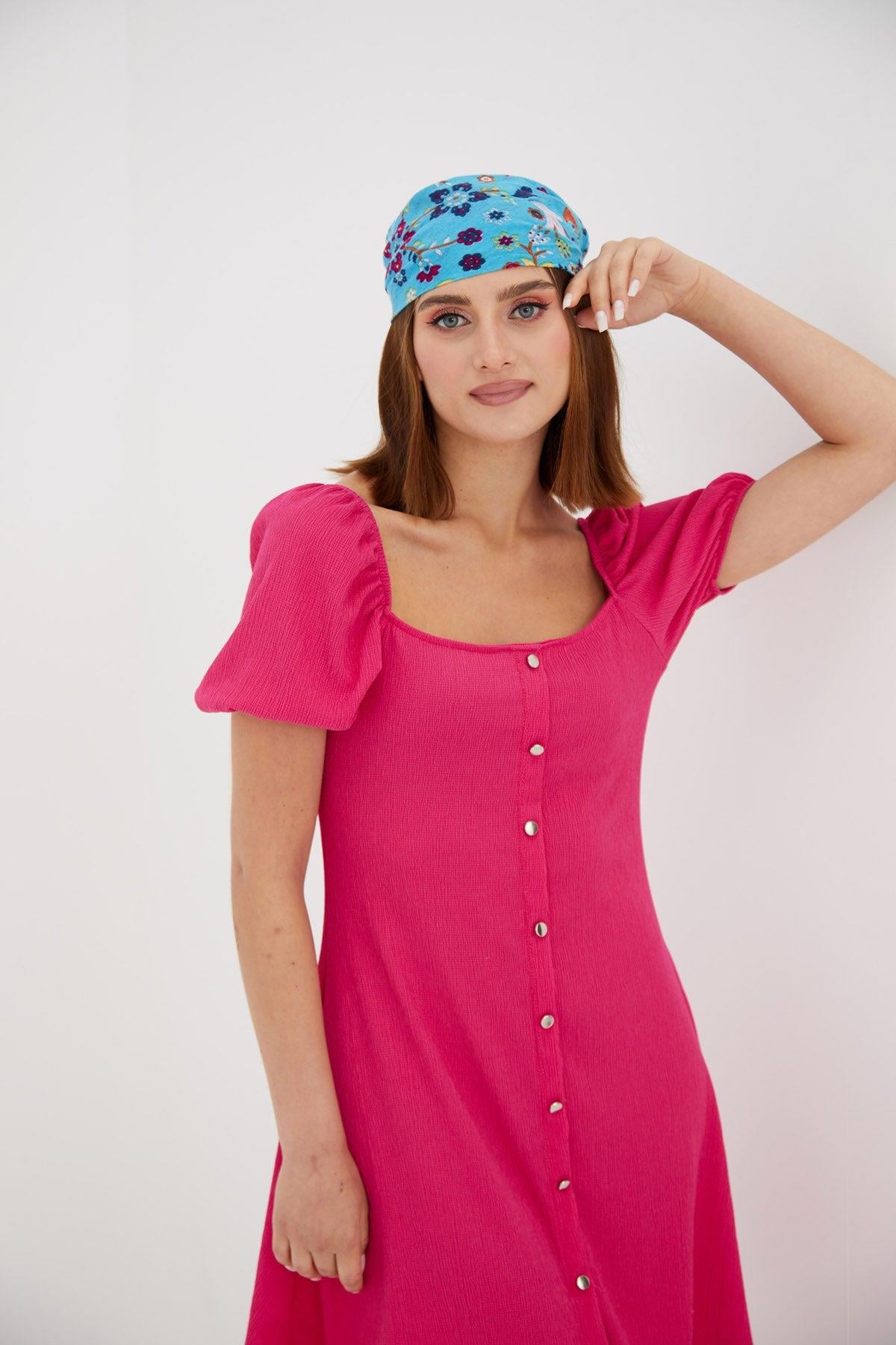Madonna Yaka Kaşkorse Pembe Basic Elbise