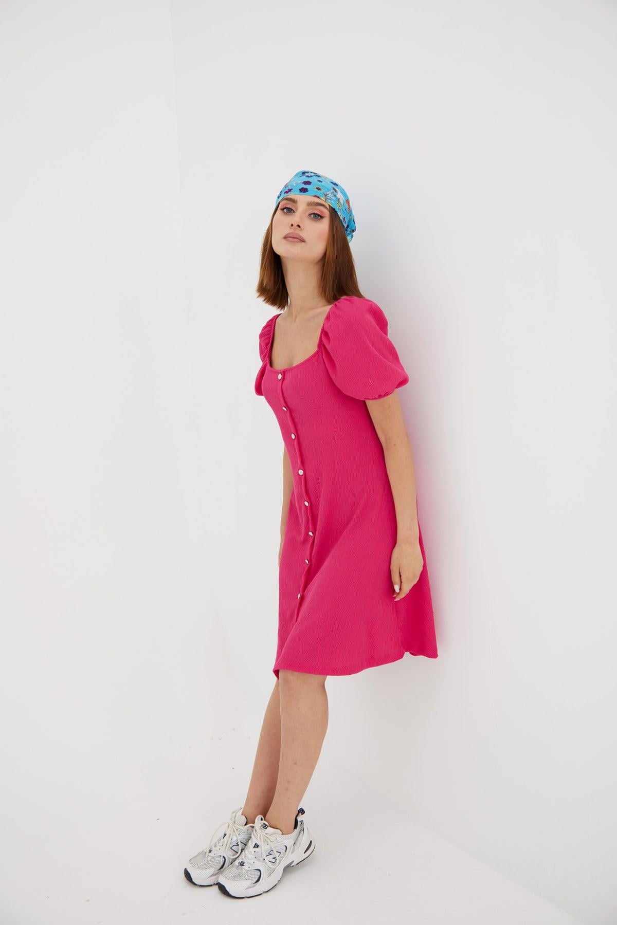 Madonna Yaka Kaşkorse Pembe Basic Elbise