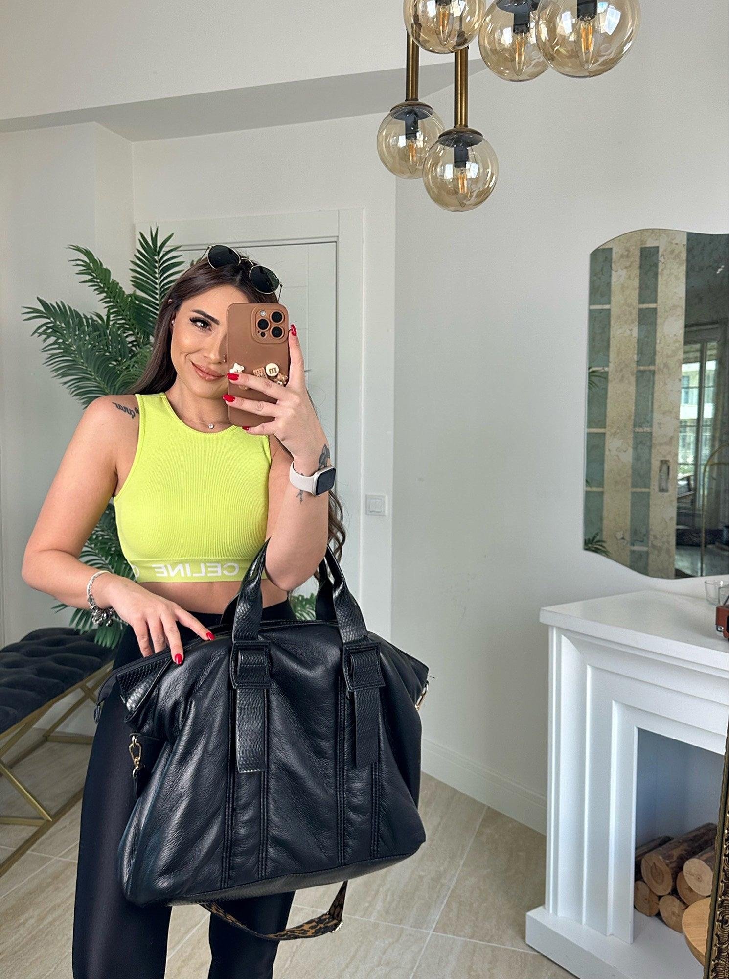 Marka Model Halter Yaka Neon Yeşili Crop