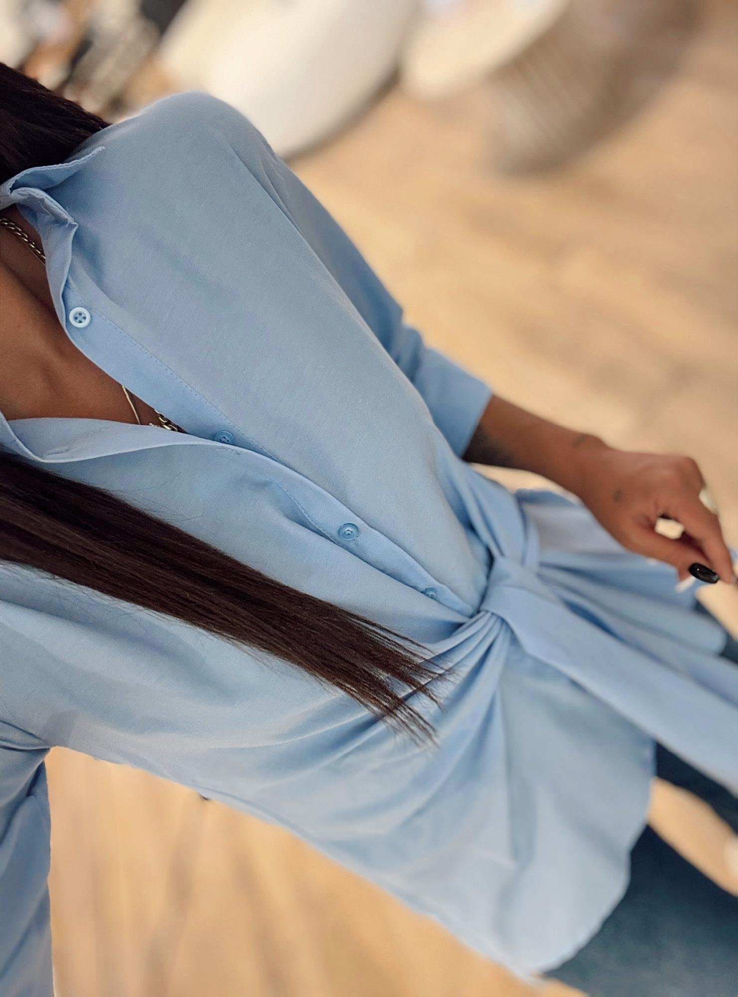 Marka Model Yandan Bağlamalı Poplin Mavi Gömlek