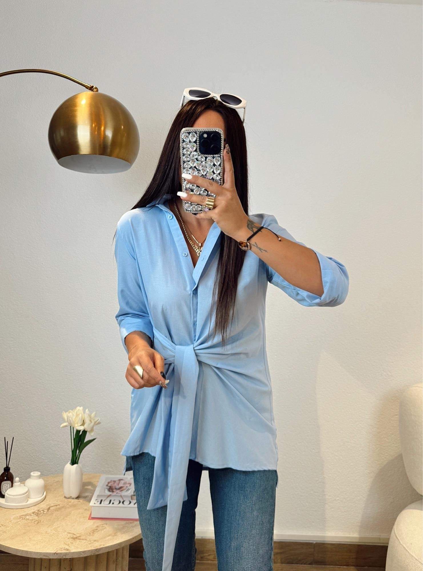 Marka Model Yandan Bağlamalı Poplin Mavi Gömlek