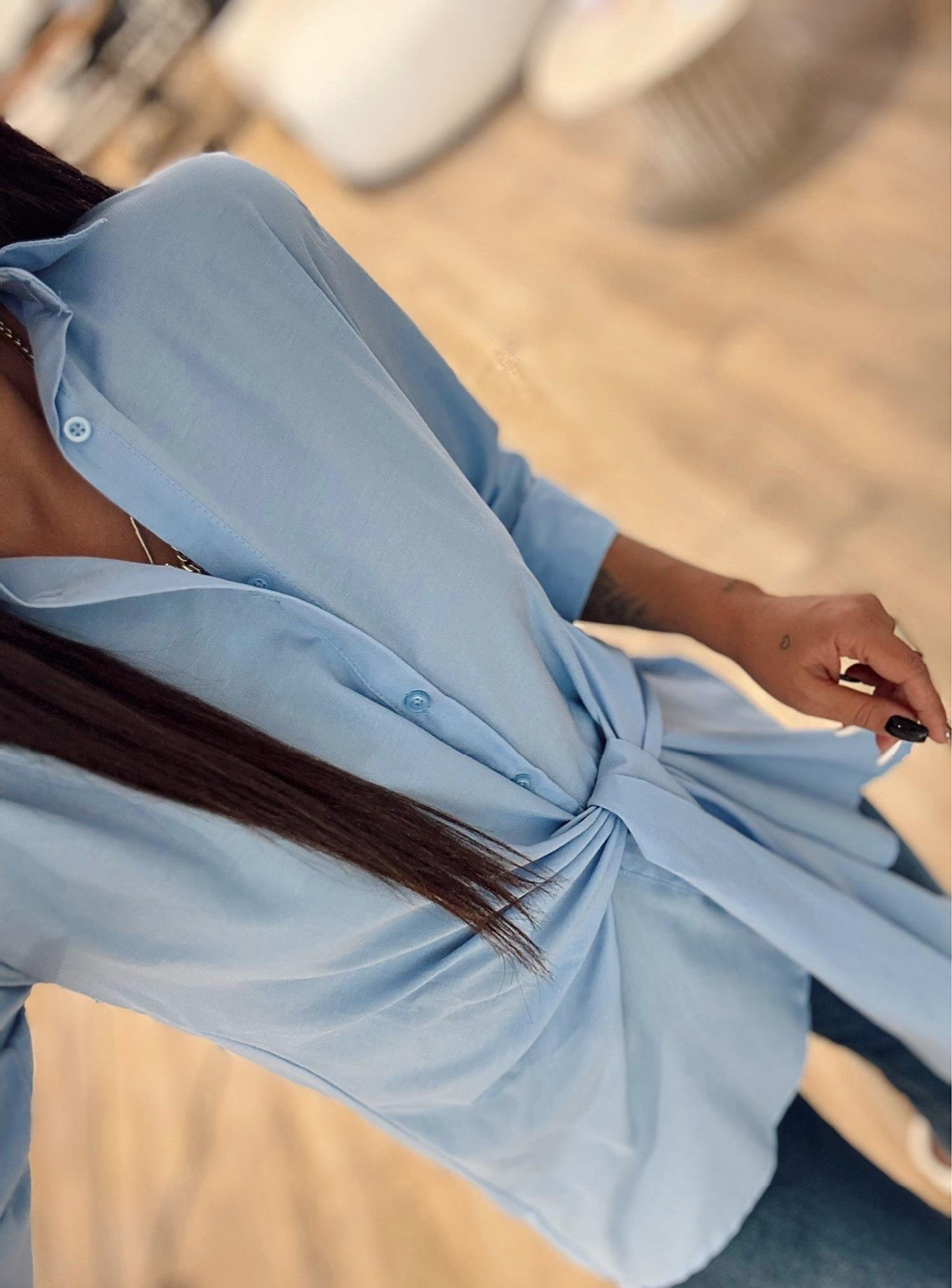 Marka Model Yandan Bağlamalı Poplin Mavi Gömlek