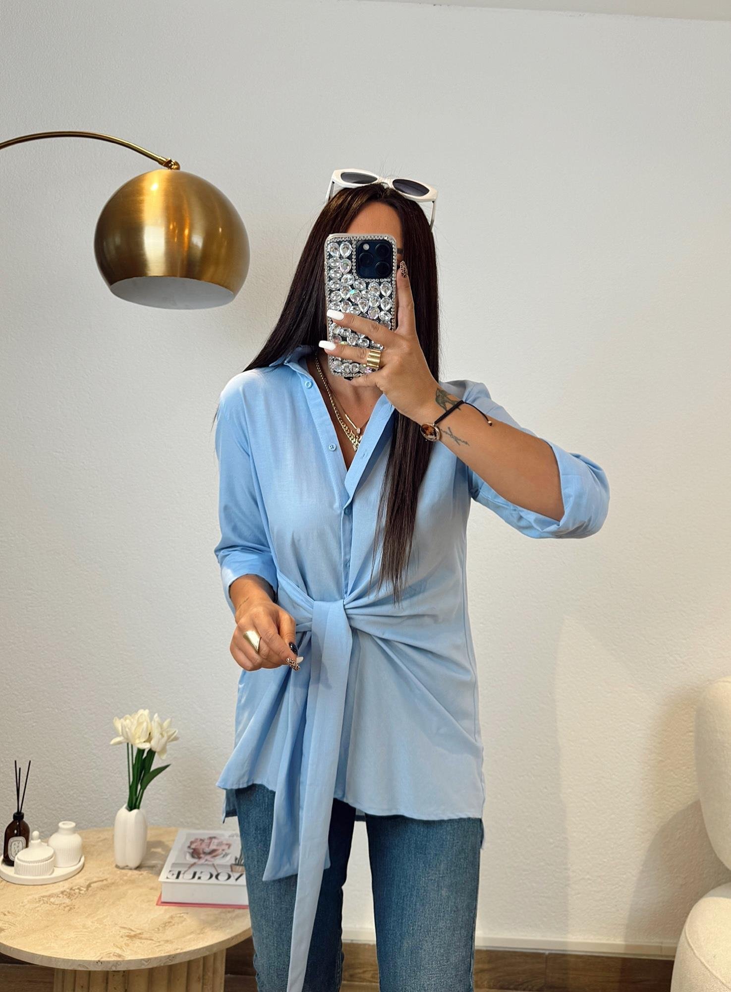 Marka Model Yandan Bağlamalı Poplin Mavi Gömlek
