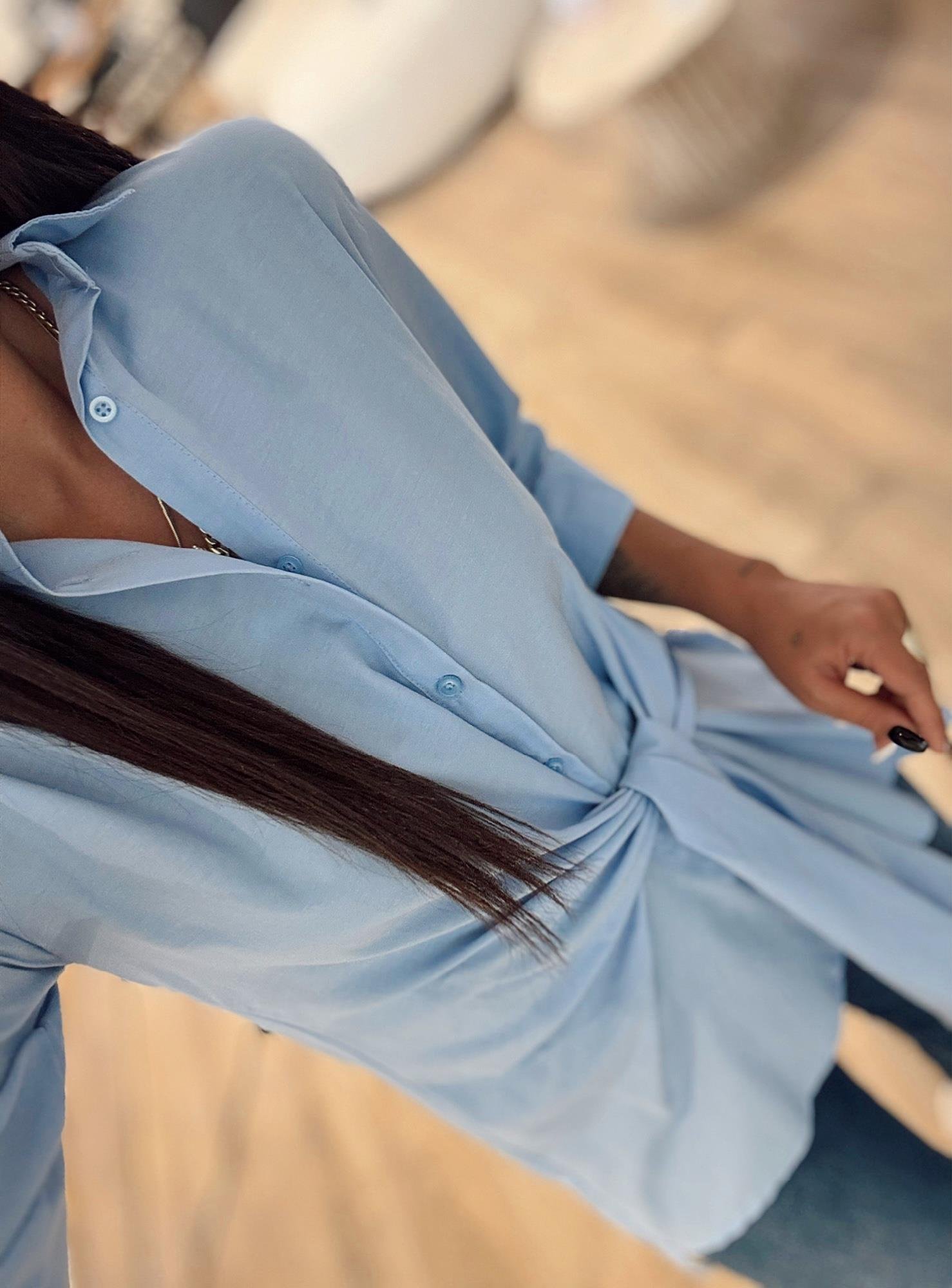 Marka Model Yandan Bağlamalı Poplin Mavi Gömlek