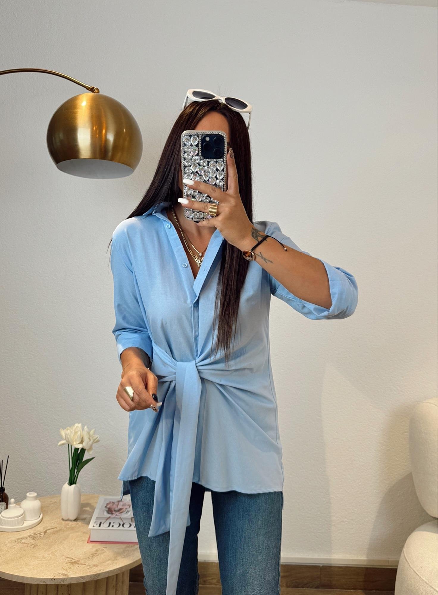 Marka Model Yandan Bağlamalı Poplin Mavi Gömlek
