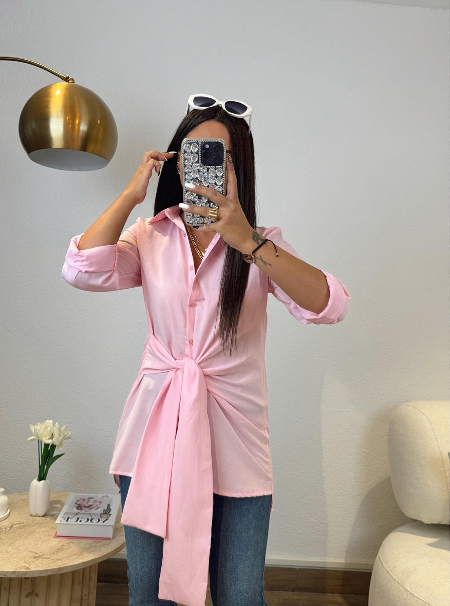Marka Model Yandan Bağlamalı Poplin Pembe Gömlek