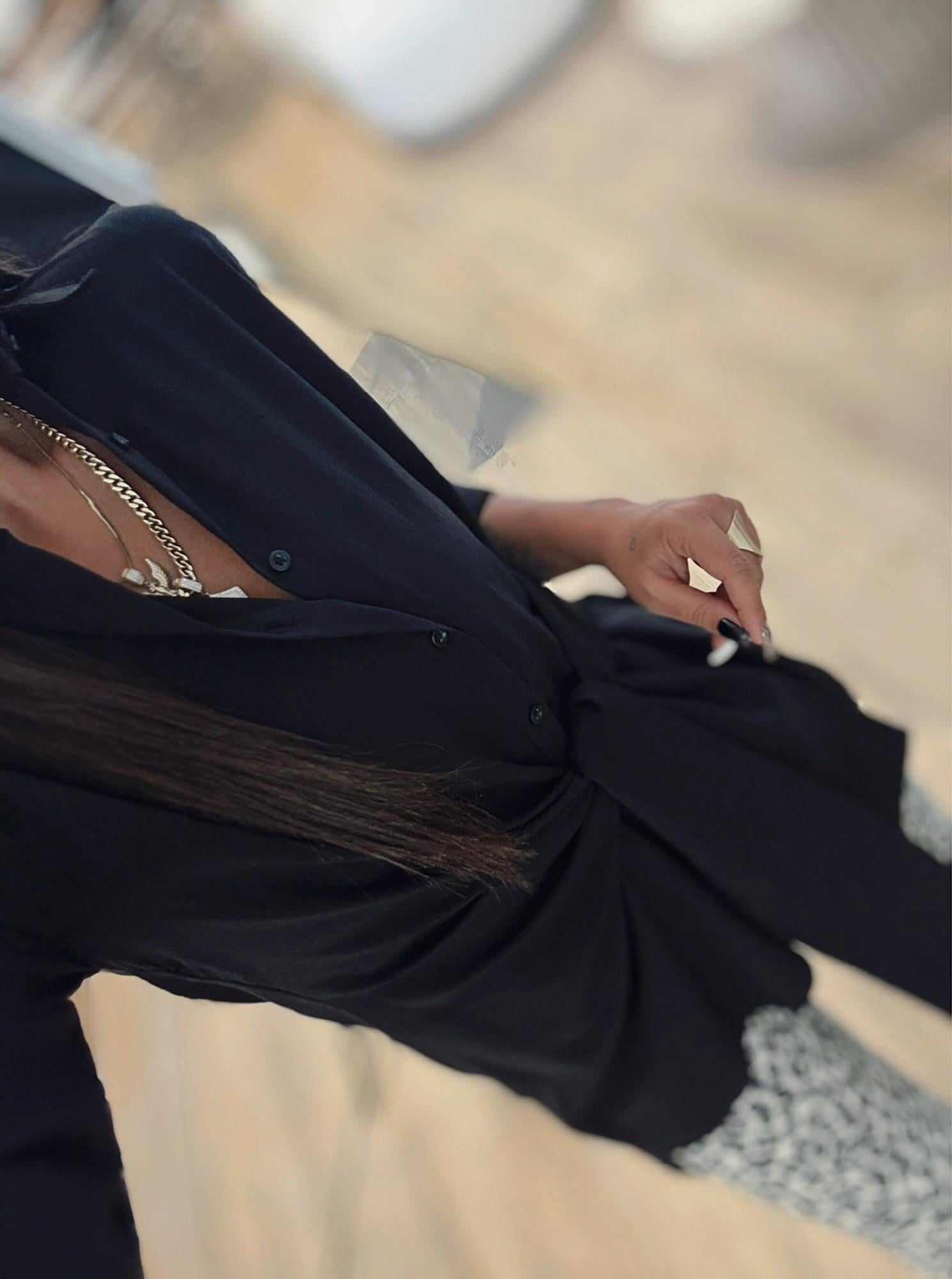 Marka Model Yandan Bağlamalı Poplin Siyah Gömlek
