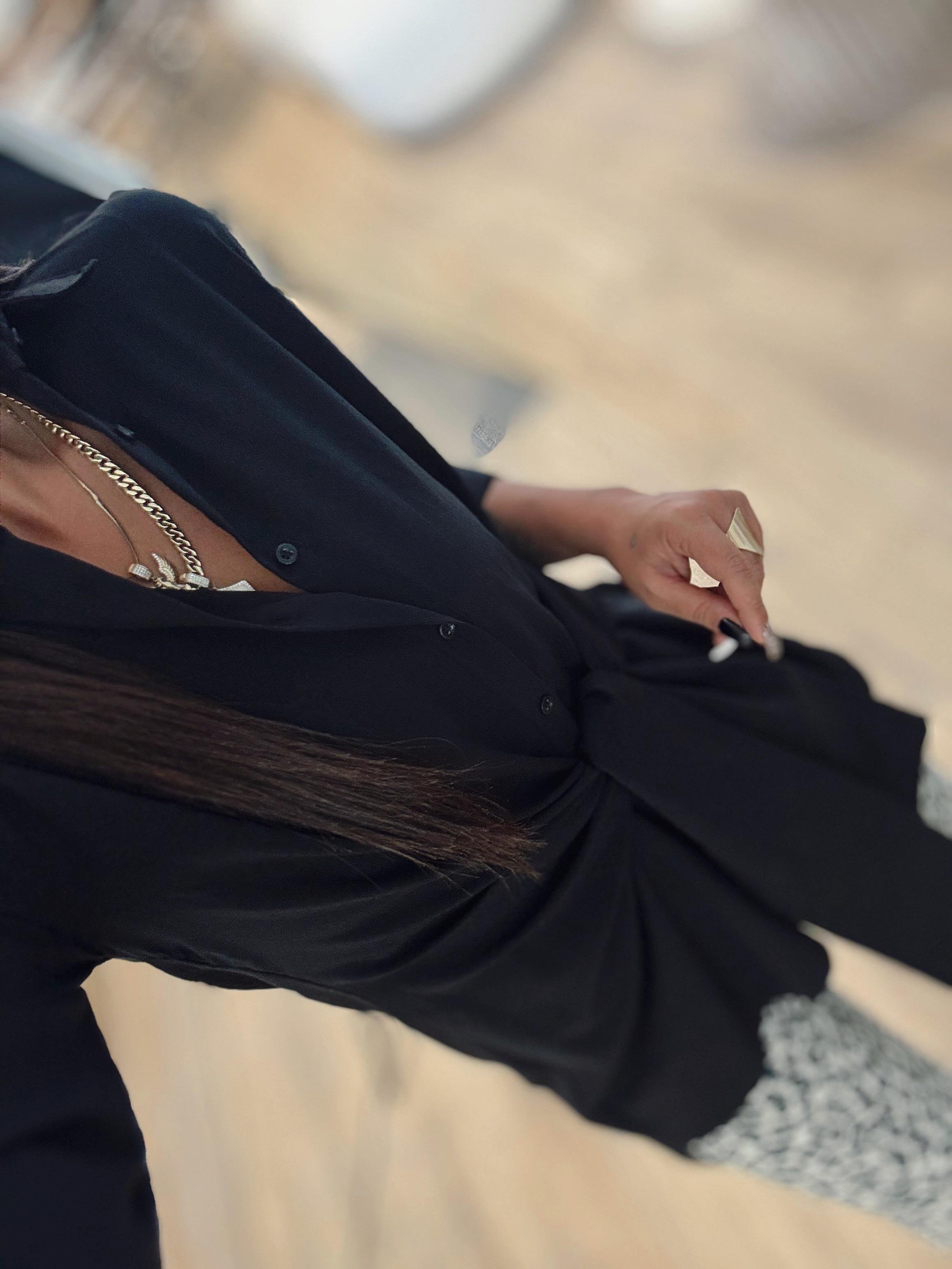 Marka Model Yandan Bağlamalı Poplin Siyah Gömlek