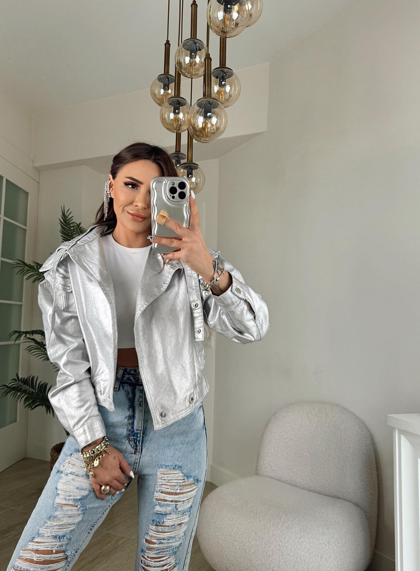 Marka Model Zincir Detay Silver Ceket