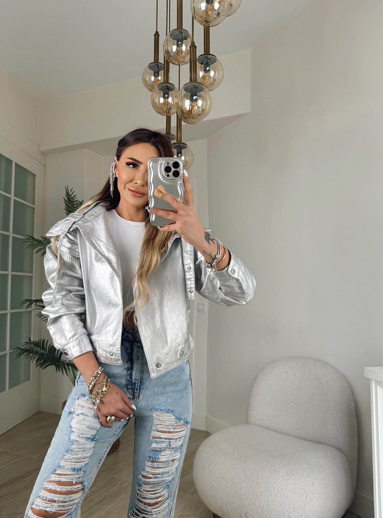 Marka Model Zincir Detay Silver Ceket