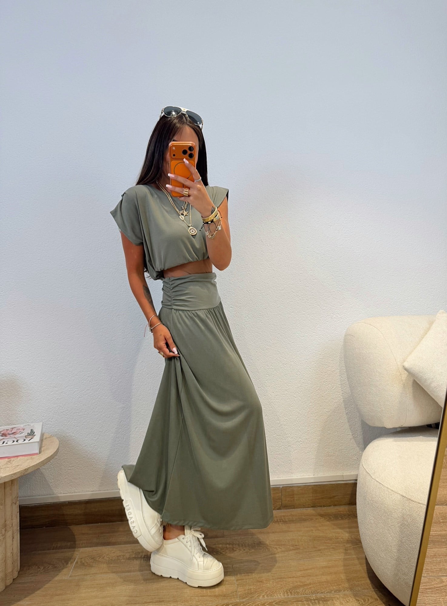 Modal Crop & Etek Haki Takım