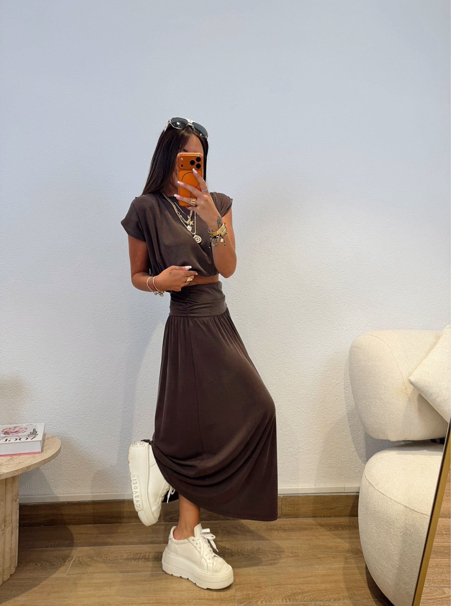 Modal Crop & Etek kahve Takım