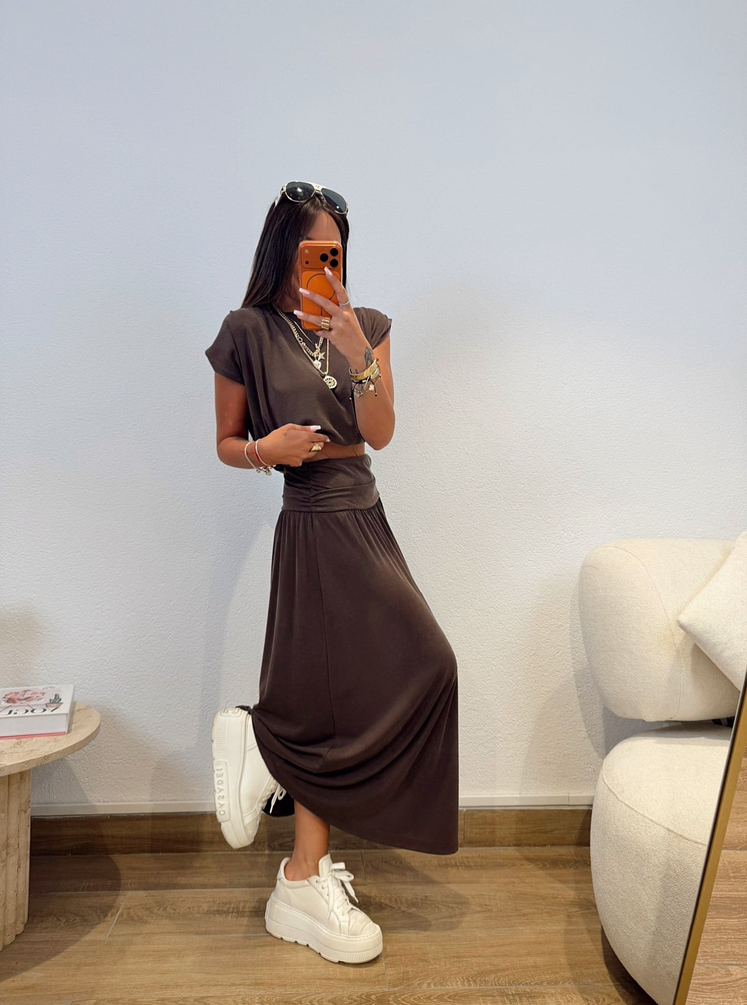 Modal Crop & Etek kahve Takım