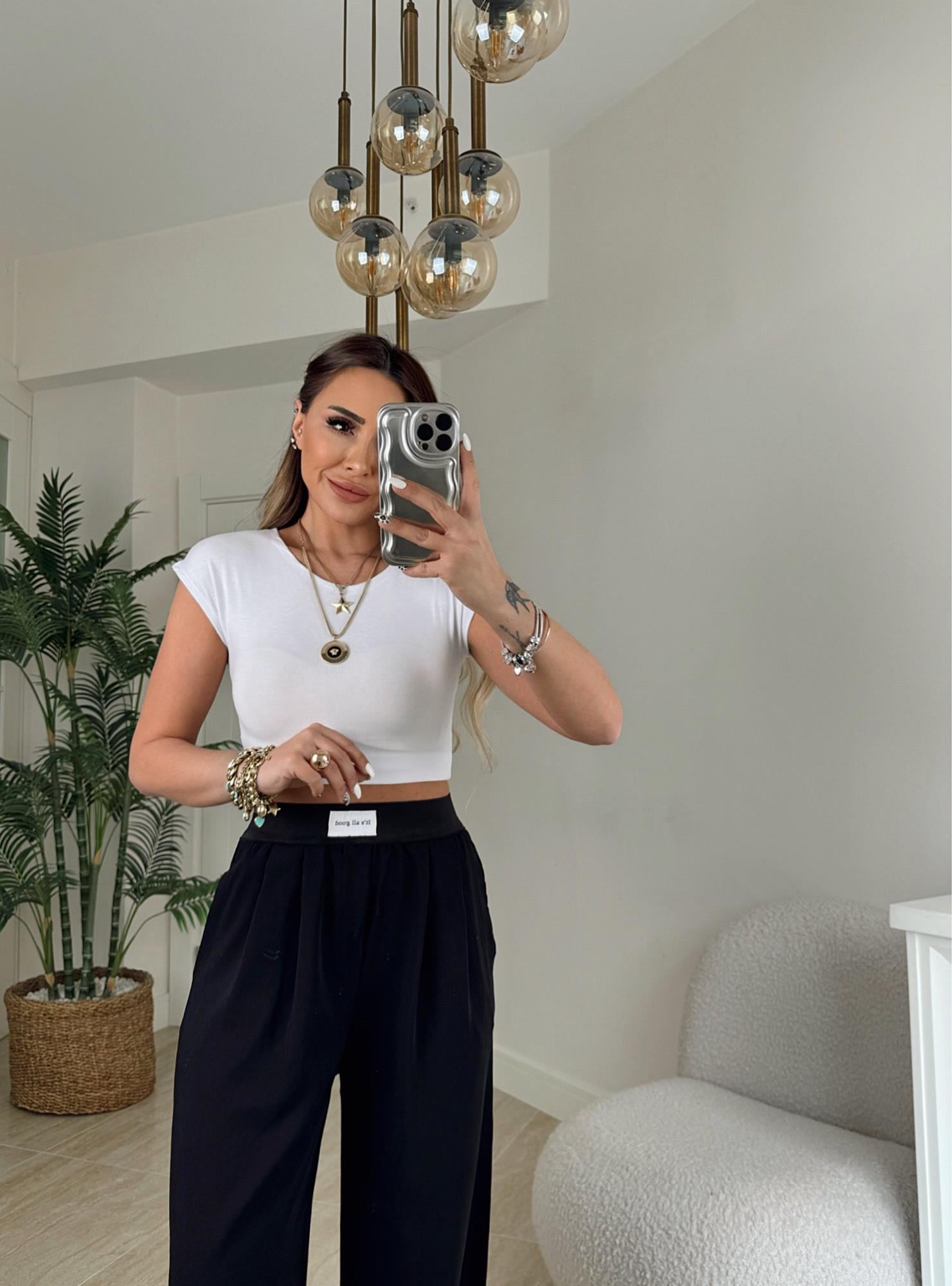 Modal Doku Beyaz Basic Crop