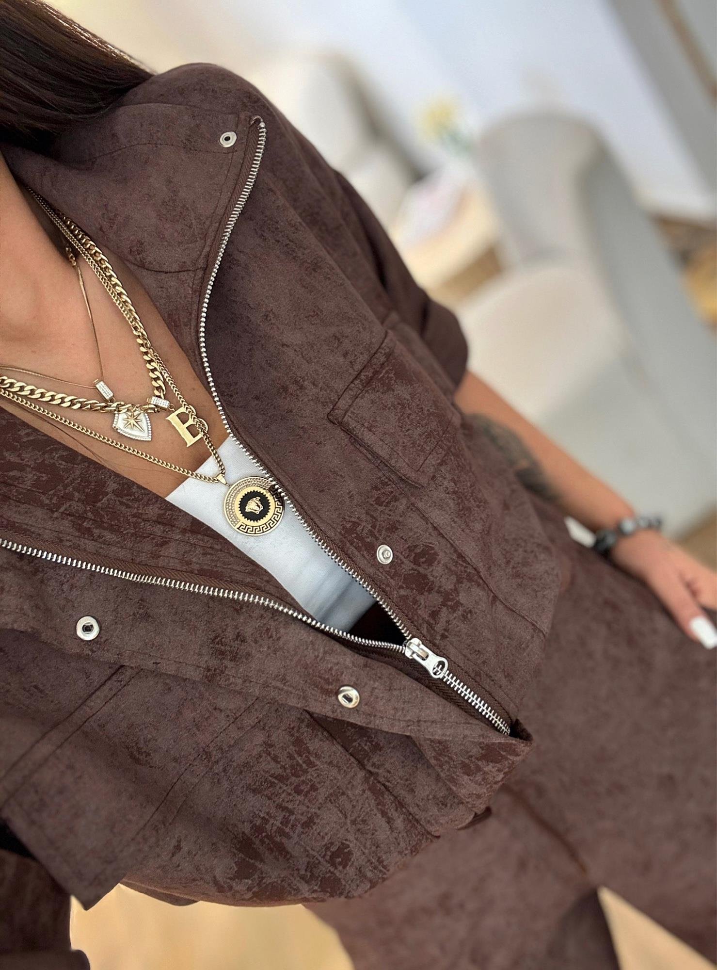 Modal Doku Kahve Batik Desen Premium Takım