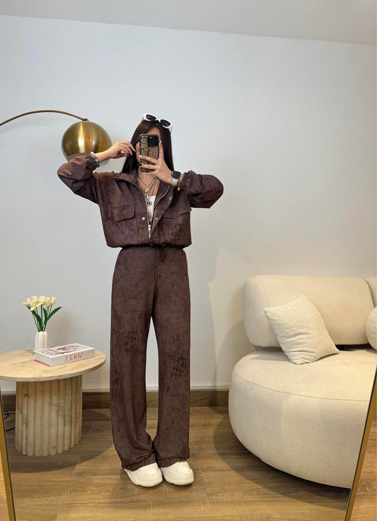 Modal Doku Kahve Batik Desen Premium Takım