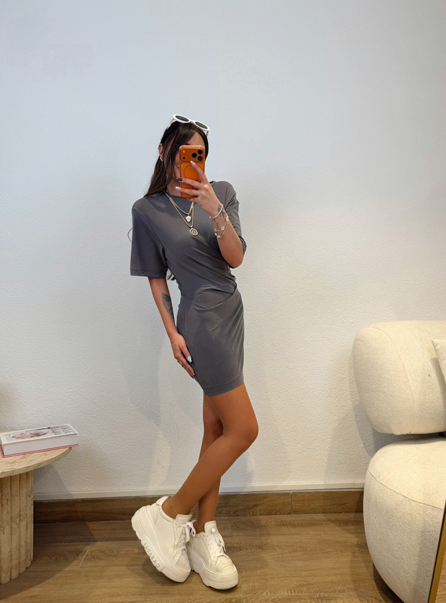 Modal Drapeli Antrasit Mini Elbise