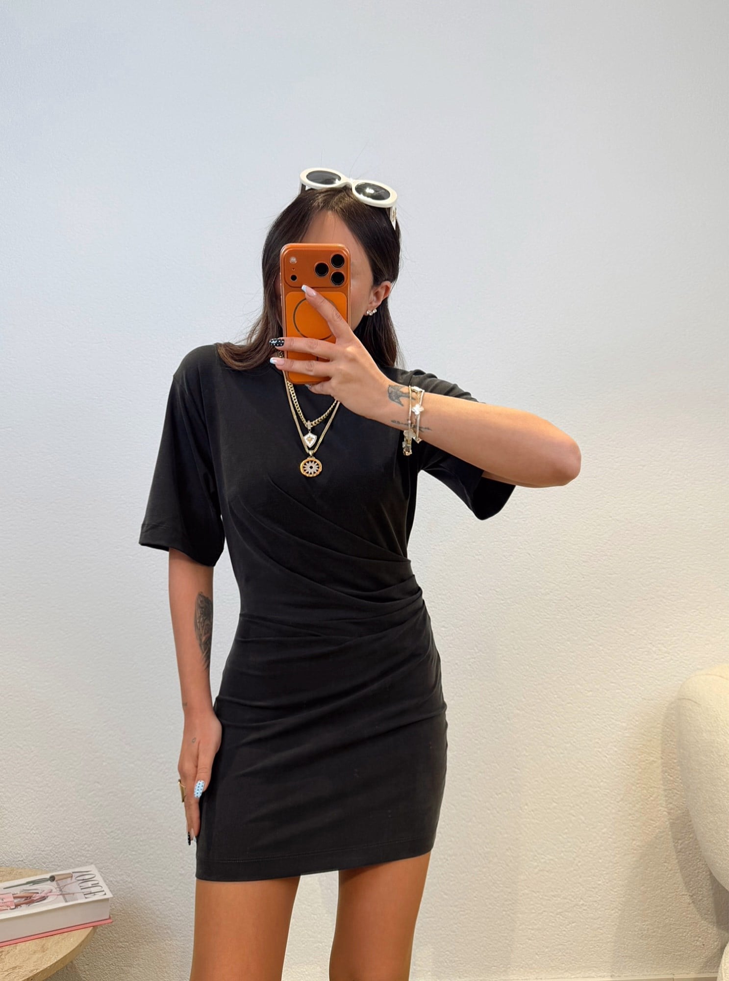 Modal Drapeli Siyah Mini Elbise