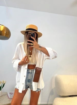 Müslin Oversize Beyaz Gömlek