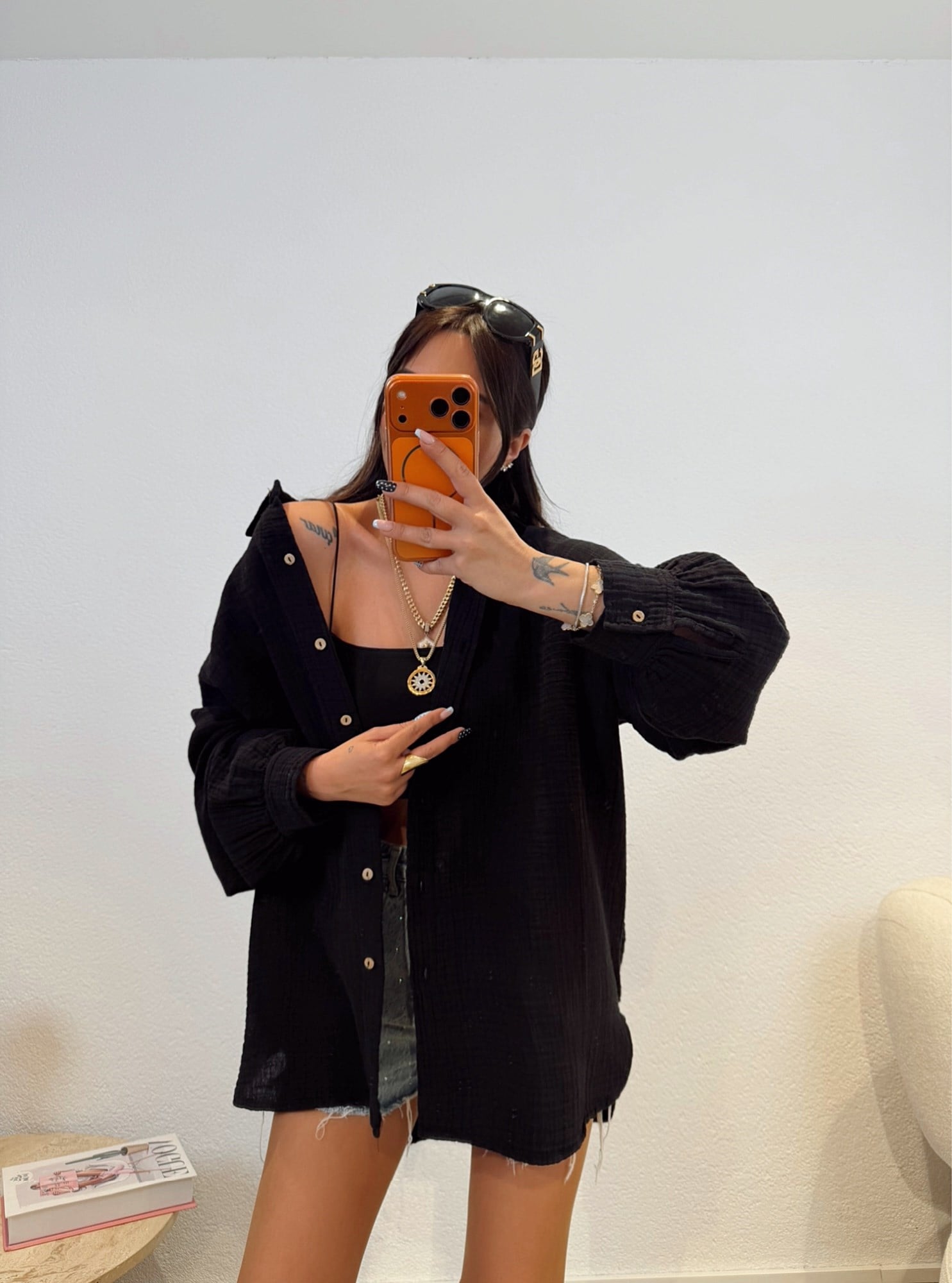 Müslin Oversize Siyah Gömlek