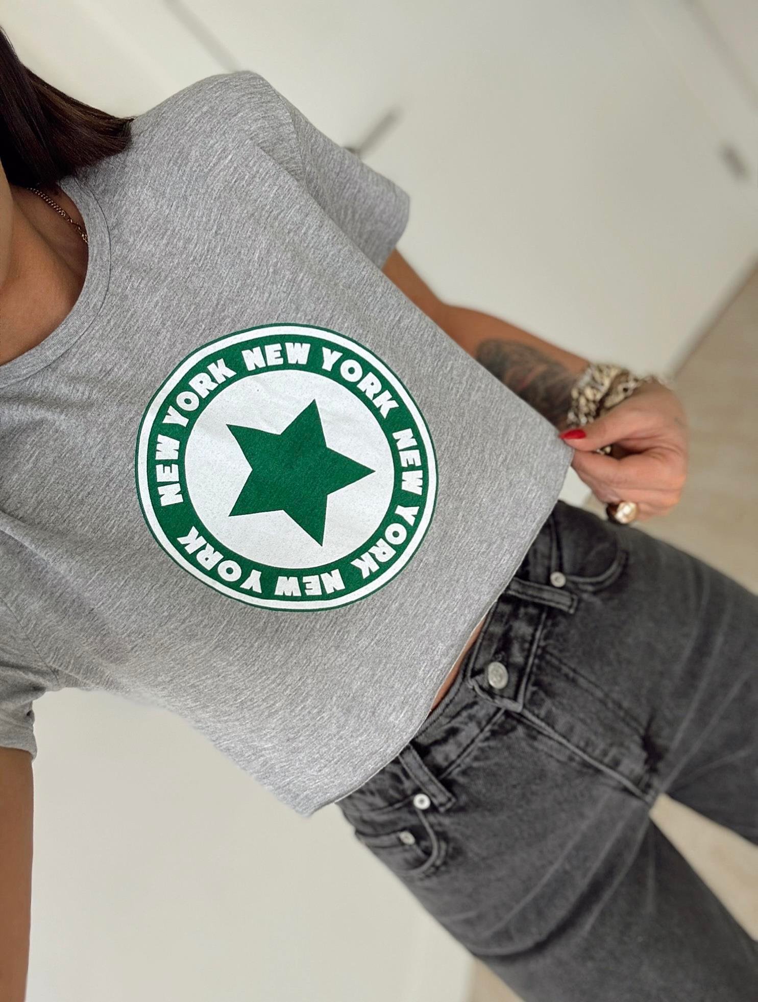 New York Gri Crop Tshirt